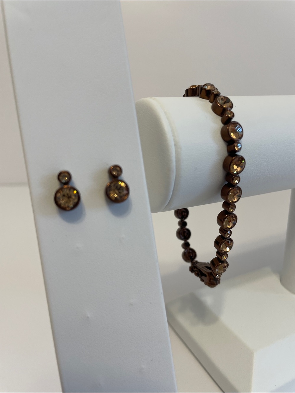Joan Rivers Vintage Chocolate Tone Tennis Bracelet and Stud Earrings Set